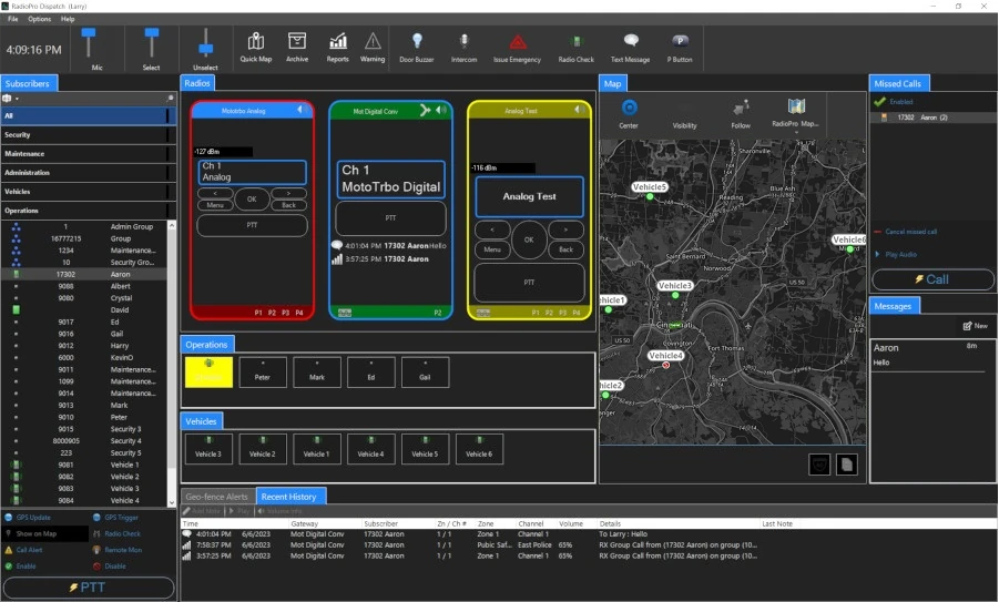 RadioPro Dispatch Main Screen